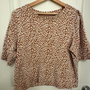 LOFT Rust and White Short-Sleeve Printed Blouse